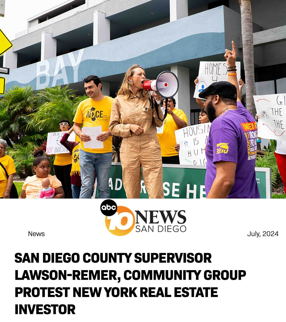 San Diego County Supervisor Lawson-Remer, community group protest New York real estate investor
